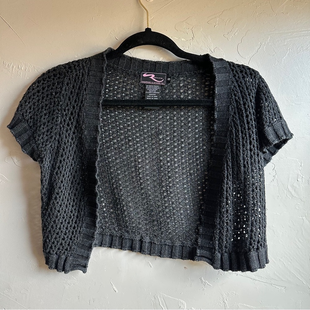 Rampage Y2K Faded Black Sparkle Open Knit Shrug Goth Whimsigoth Sz S Formal